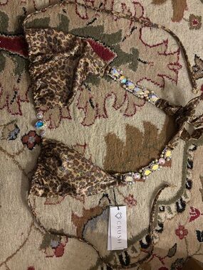 CRUSH Leopard Print Triangle Bikini Top XXL with Jewel Embellishment